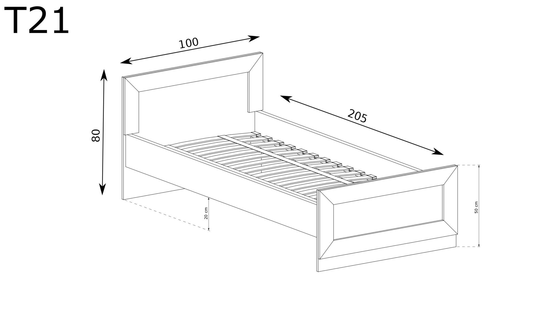 TADEUSZ-21 - Lova 90x200 cm, šimtametis ąžuolas - Paveikslėlis 2