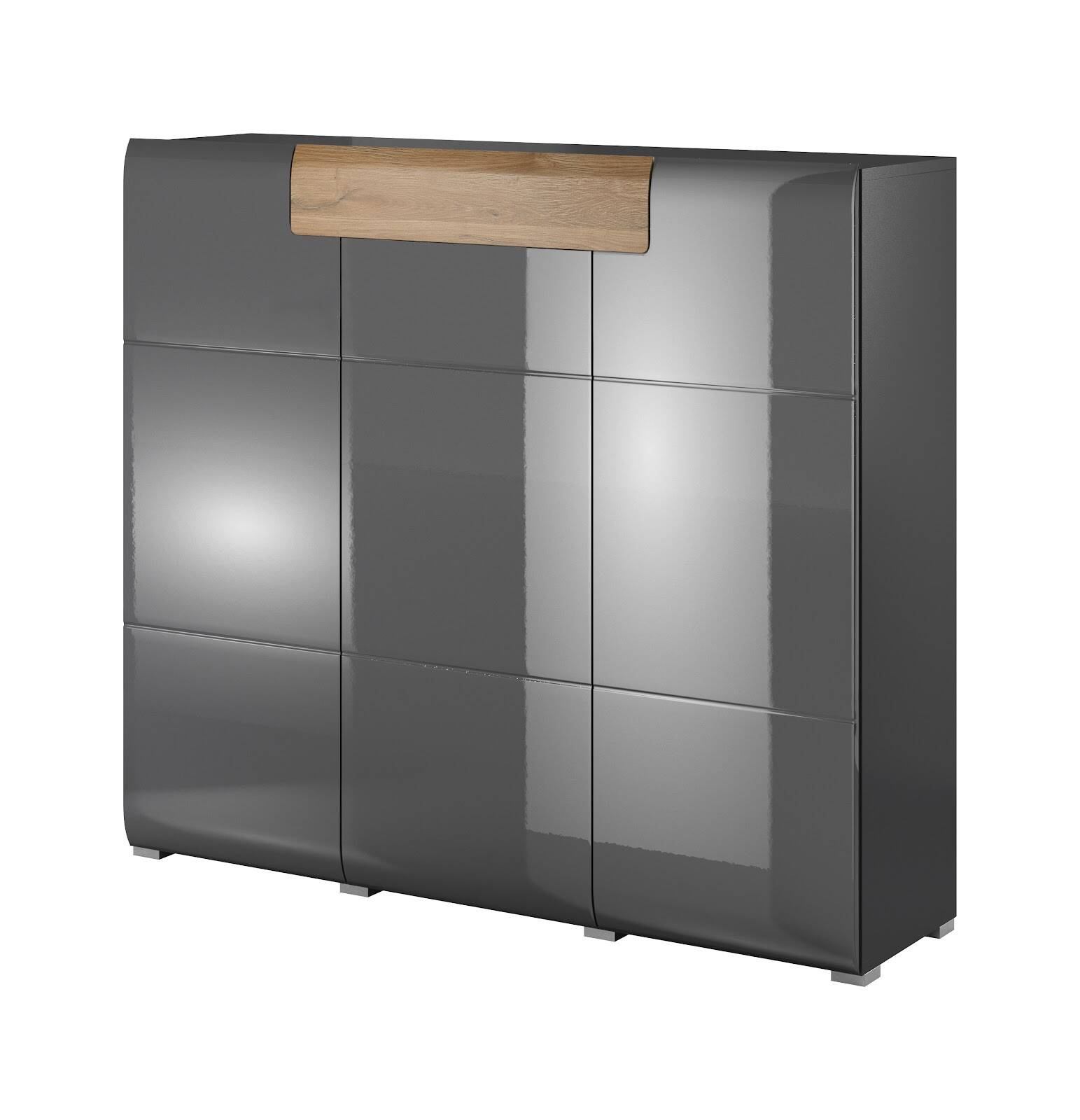 Toledo WM aukšta komoda su stalčiais, 3D1S, blizgi antracito / Grandson ąžuolo spalvos