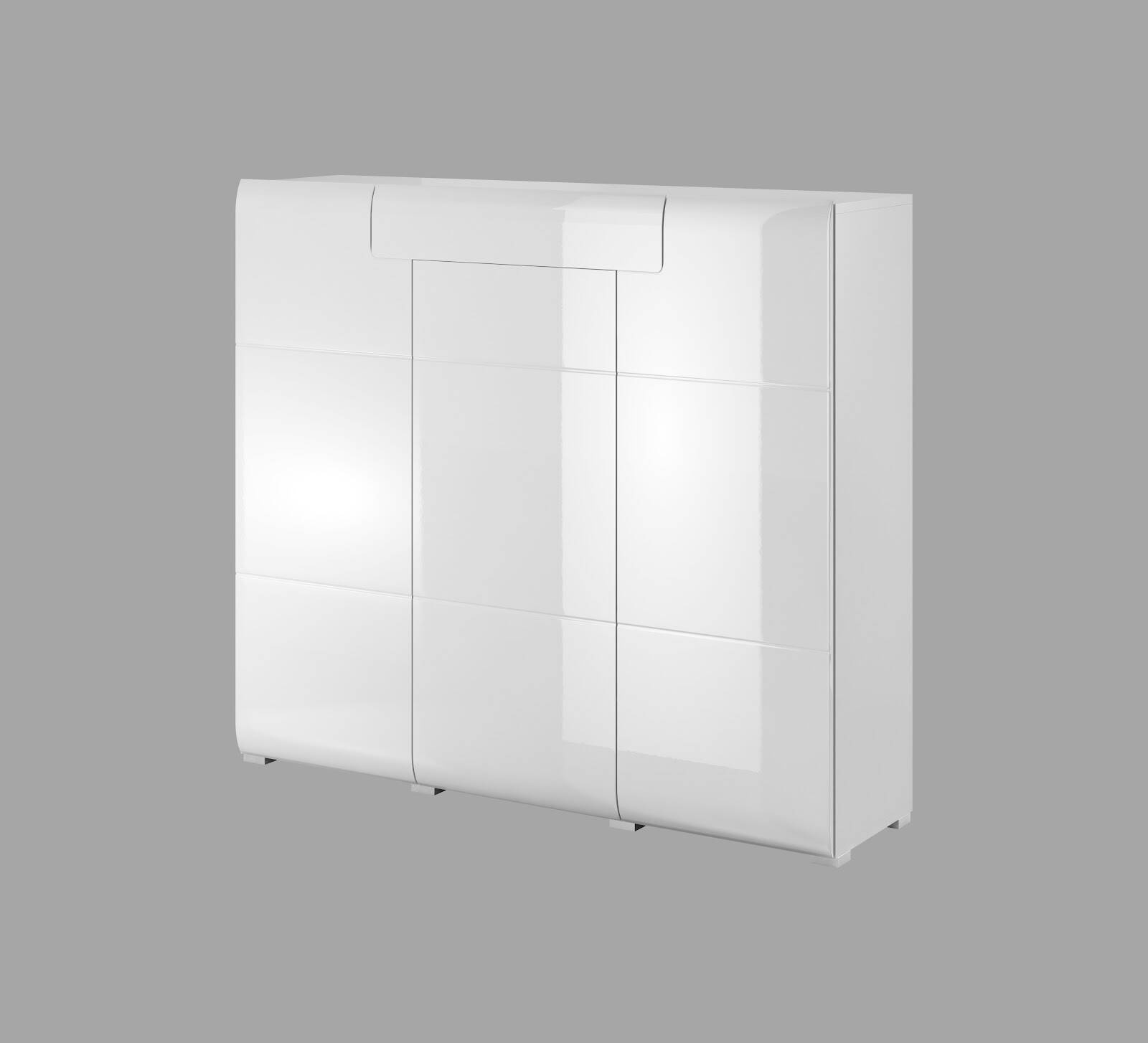 Toledo WM aukšta komoda su stalčiais, 3D1S, balta / blizgi balta