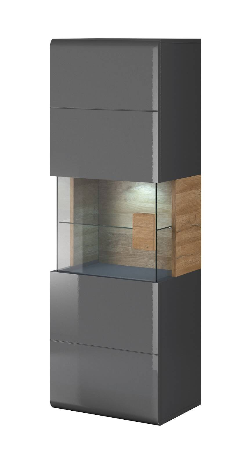 Toledo WM 1 durų sieninė spintelė, blizgi antracito / Grandson ąžuolo spalvos