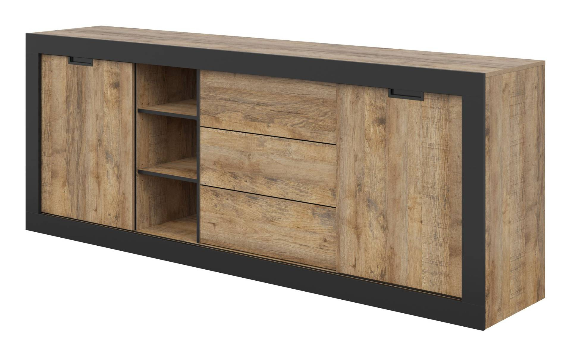 Tudor - Komoda 2D3S Samdal ąžuolo matinės juodos spalvos