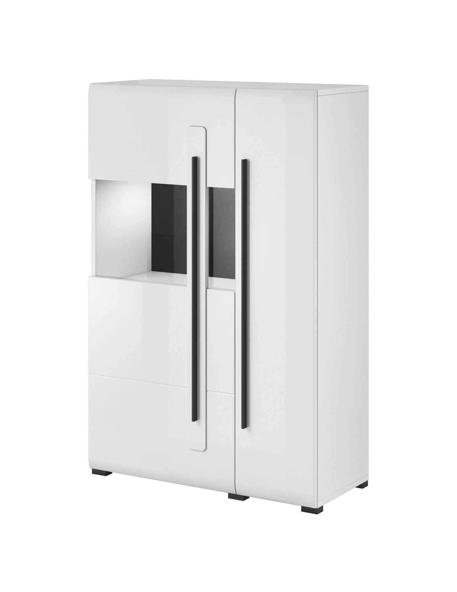 Tulsa WM aukšta komoda su stalčiais, 2 stalčiais, kairė, balta / blizgi balta