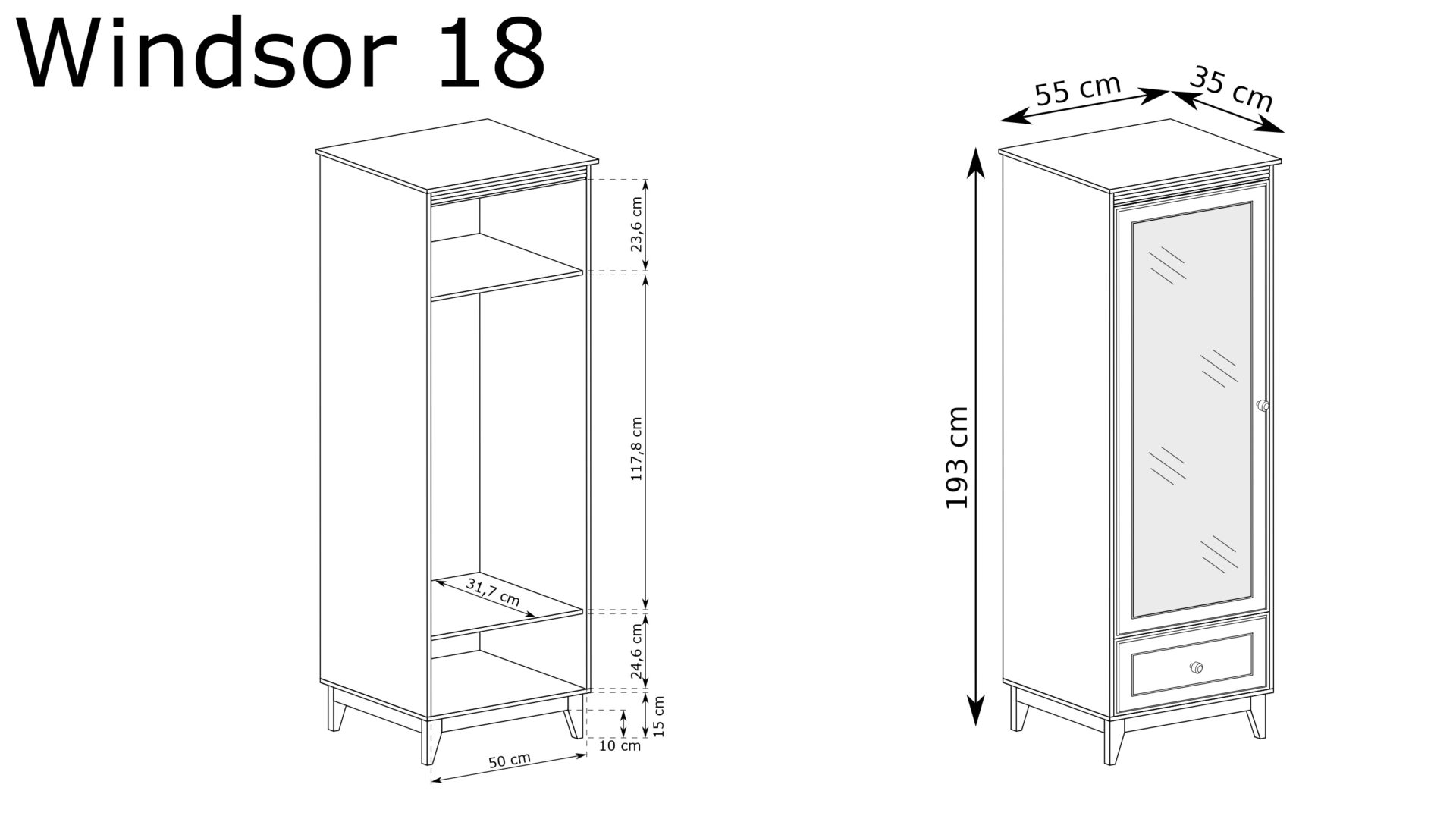 WINDSOR-18 - 1D1S Spinta su veidrodžiu, kašmyras - Paveikslėlis 2