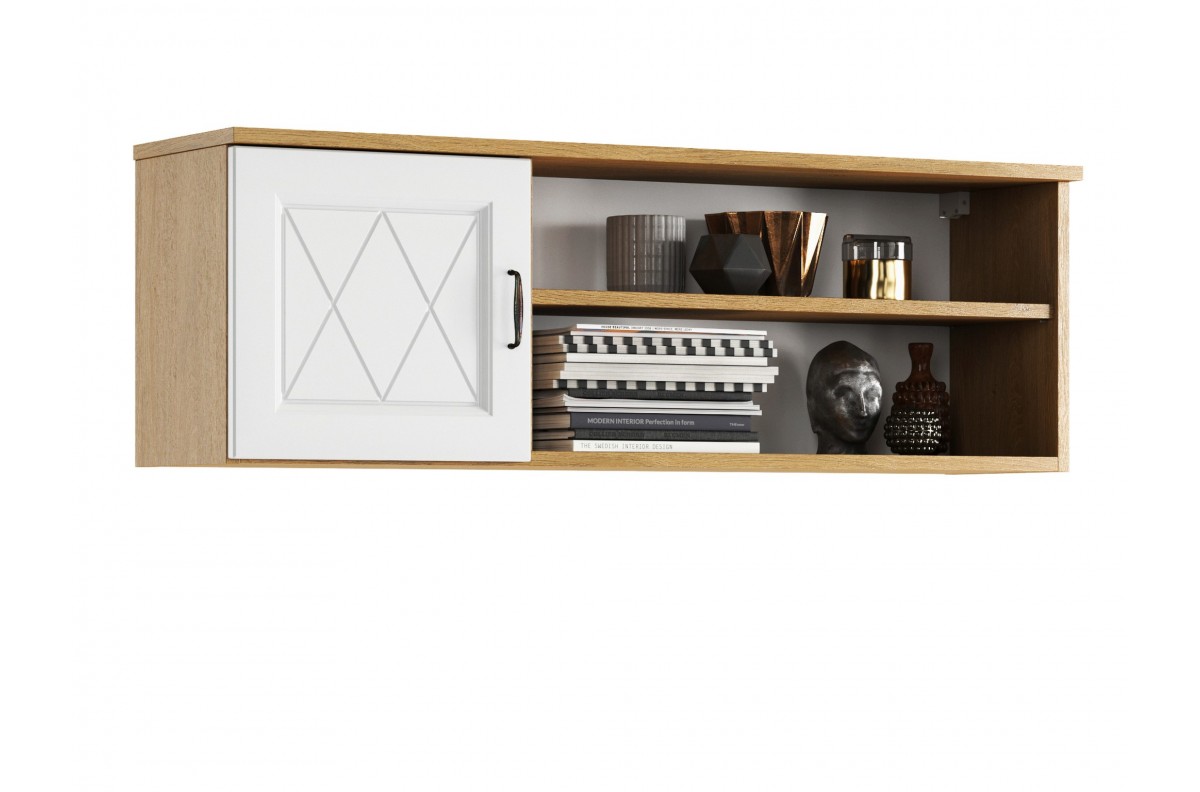 PROVENZA D1 pakabinama lentyna, akmens ąžuolo spalvos/matinė balta - RETRO SIENINĖ SPINTELĖ