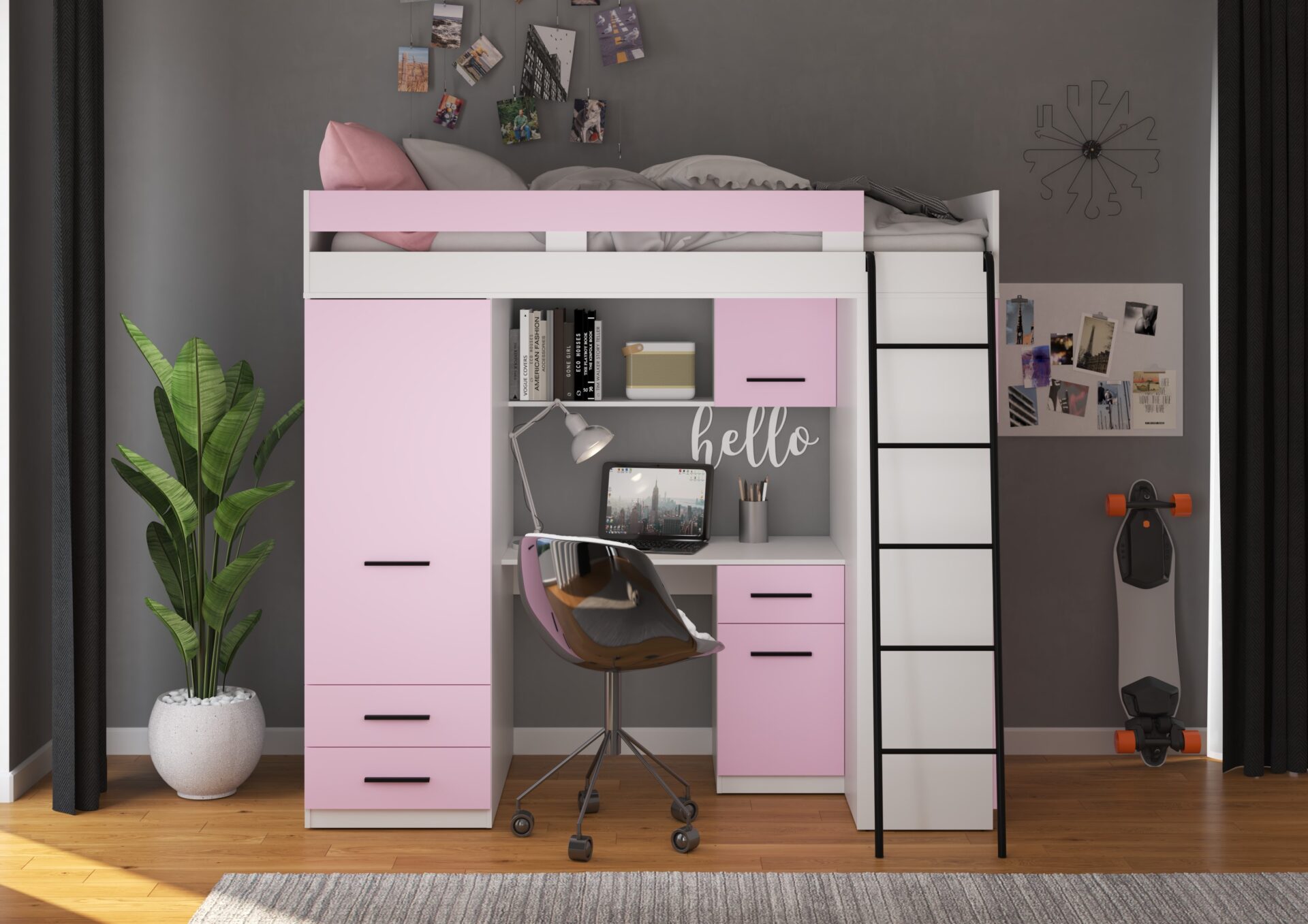 VELVE P antresolė be kilimėlio, balta/levandų spalvos