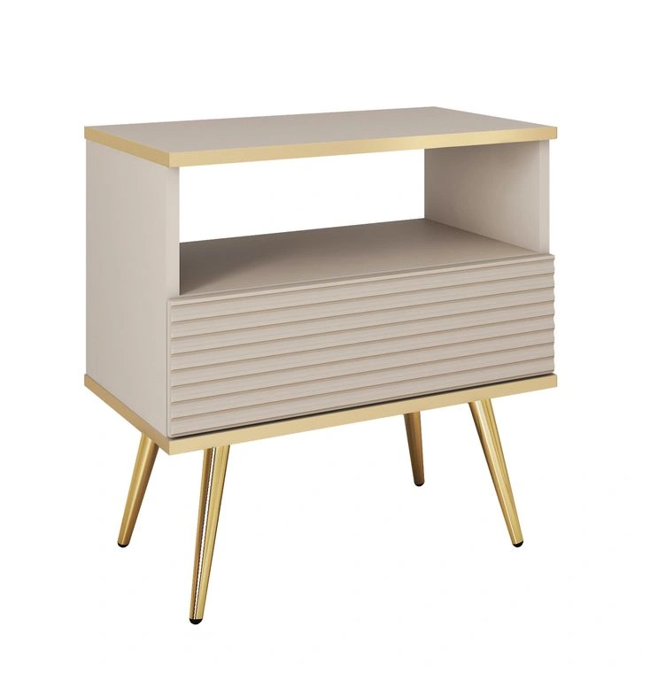Naktinis staliukas su stalčiumi Oro S54 smėlio spalvos, grioveliais iš MDF