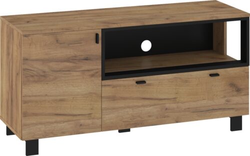 GAVES 12 baldų komoda, stalas, TV spintelė svetainei, palėpė, ąžuolas, auksinė, juoda