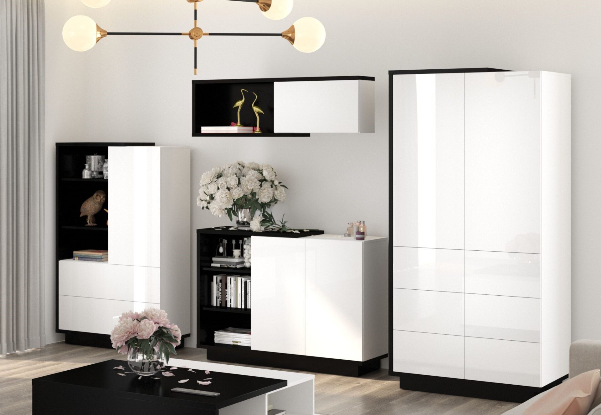 BRITA baldai #4 kambarių knygų lentyna komoda spinta lentyna juoda balta blizgi