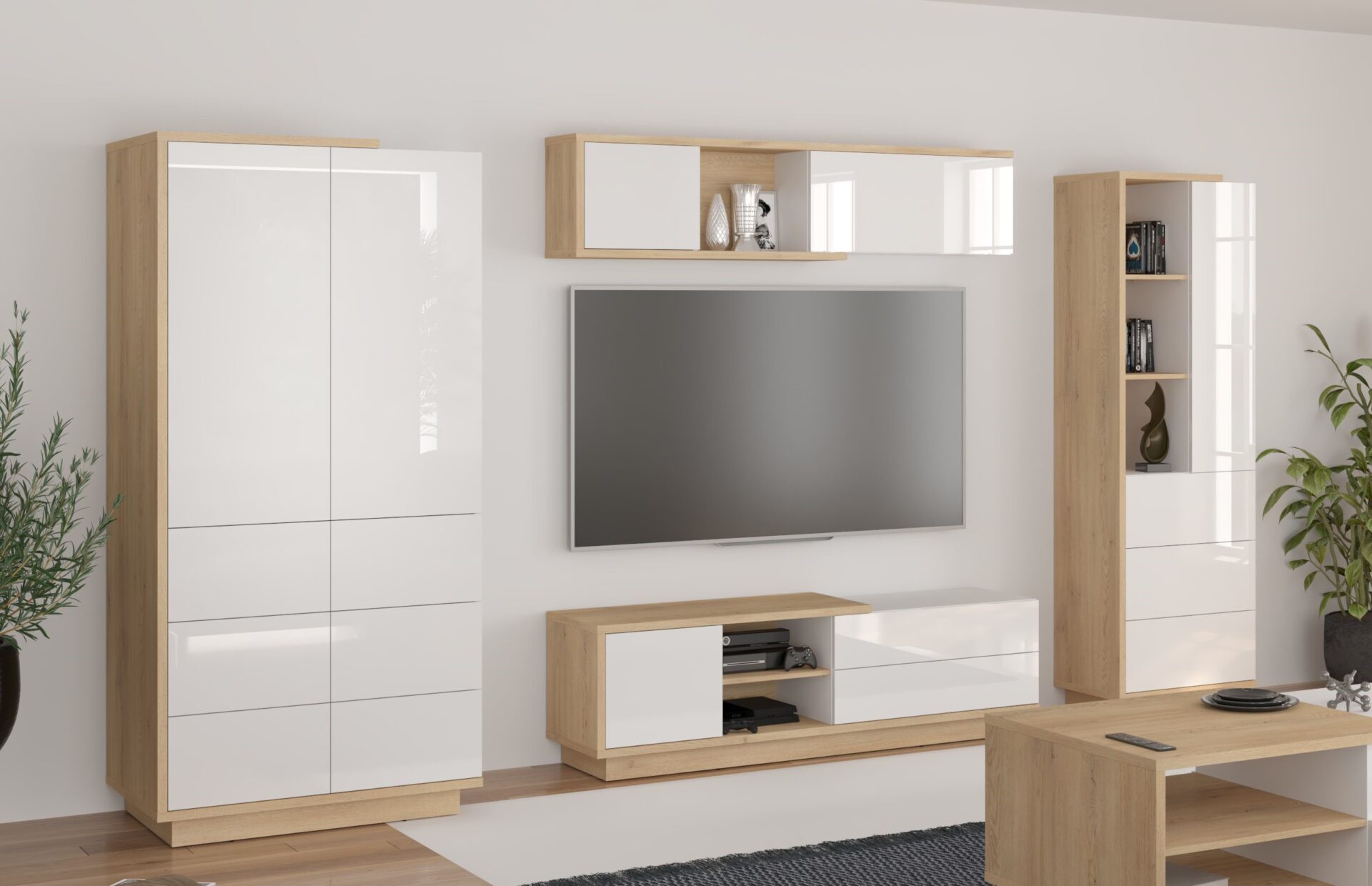 BRITA baldai #2 spinta TV spintelė lentyna knygų lentyna kremonos ąžuolas baltas blizgus