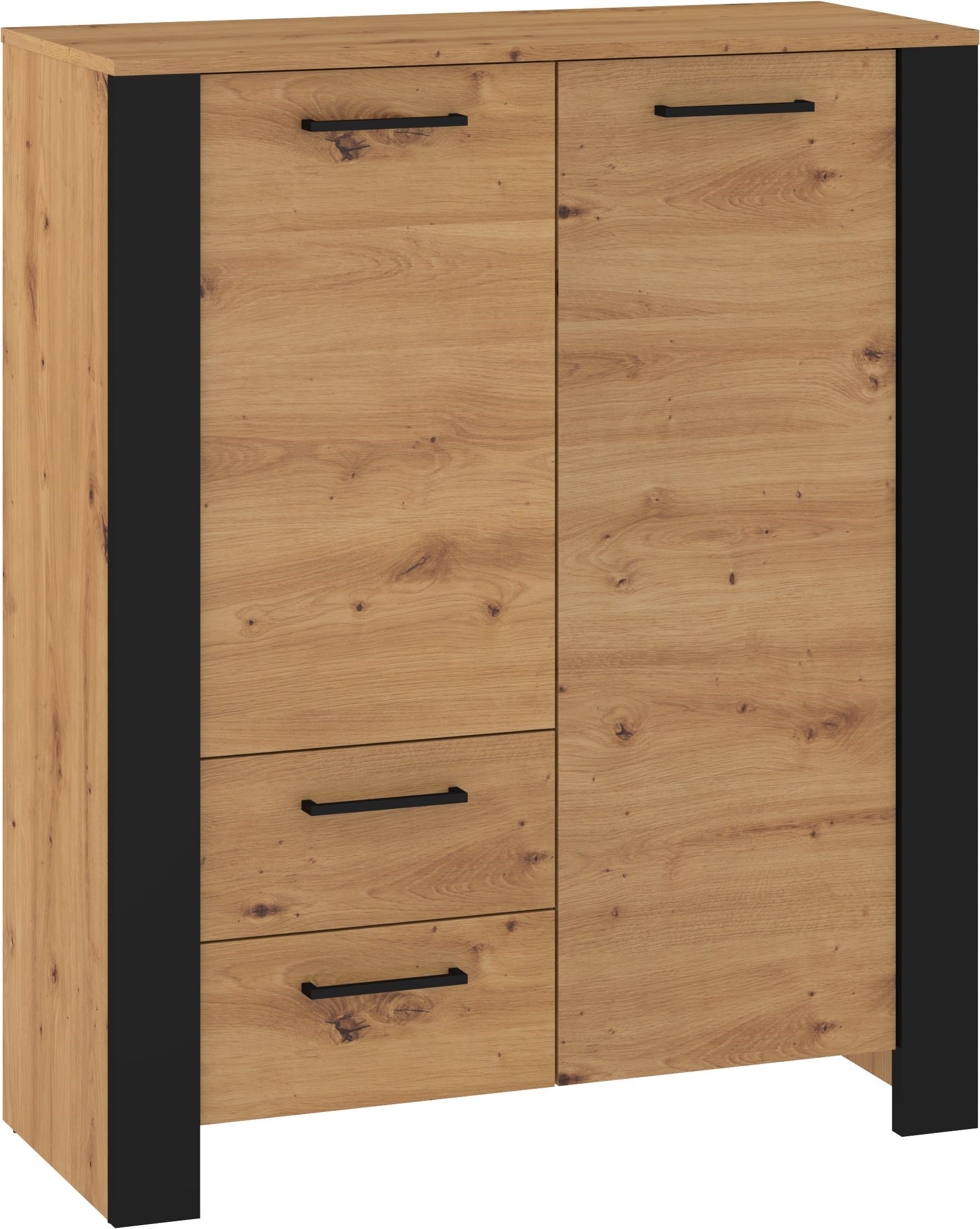 DELIS 08 baldai, knygų lentyna su durelėmis ir stalčiais svetainei, ąžuolo dirbiniai, juoda