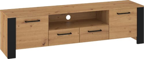 DELIS 11 baldai, komoda, stalas, TV spintelė, 175 cm, ąžuolo dirbiniai, juoda