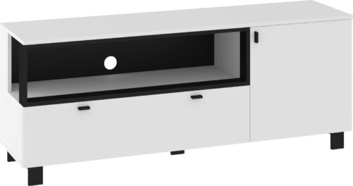 GAVES 13 baldų komoda, stalas, TV spintelė, palėpės formos, svetainė, balta, juoda