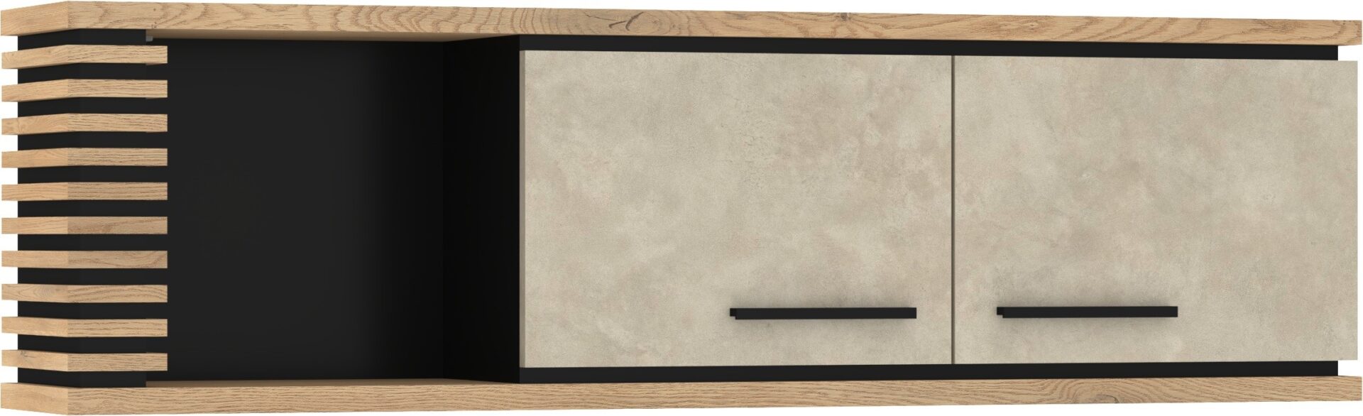 MILAR 13 baldai, sieninė lentyna, 2D, ąžuolo, chromo, granada, migdolų, juoda