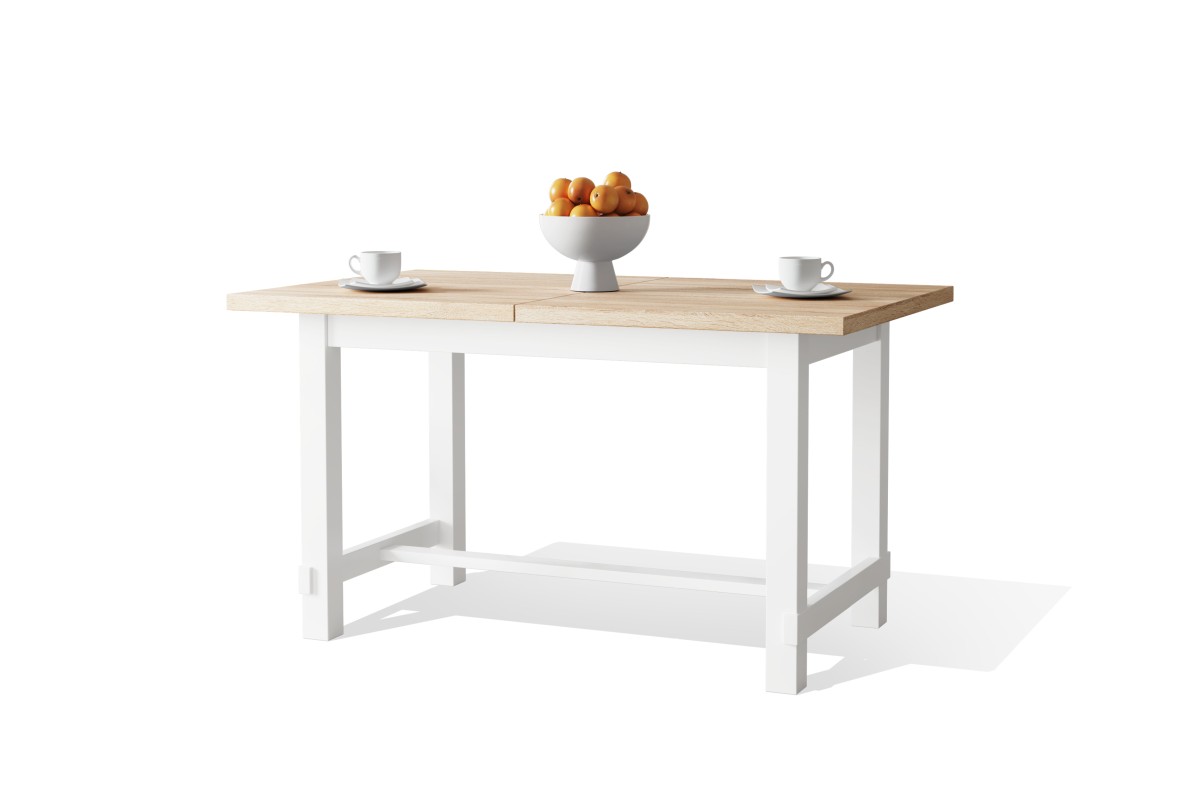 RANDAL Sonoma ąžuolas/matinė balta - PROVANSO STILIUS IŠTRAUKIAMAS STALAS SVETAINEI/VALGOMAJAM/VIRTUVEI