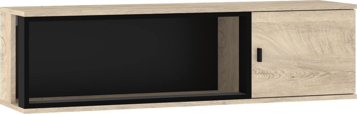 GAVES 15 baldai, prie sienos tvirtinama lentyna, palėpės spintelė, ąžuolo imitacijos, juoda