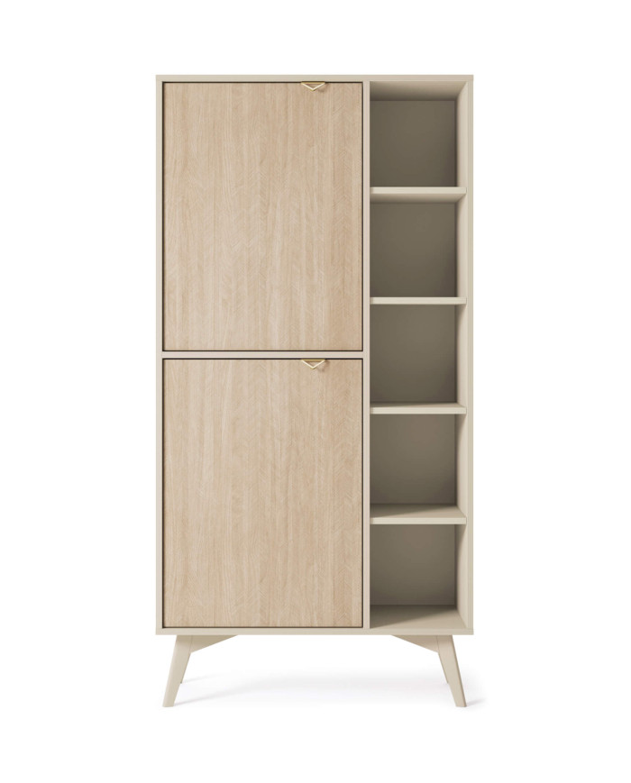 Forest RG80 knygų lentyna, durys, nišos, smėlio spalvos/skandinaviško rašto „Herringbone“ raštas