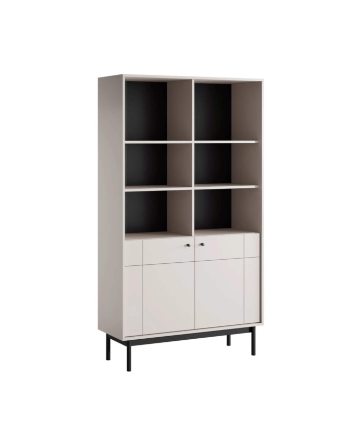 Japandi R104 knygų lentyna, durelėmis, lentynų nišomis, kašmyro/juoda