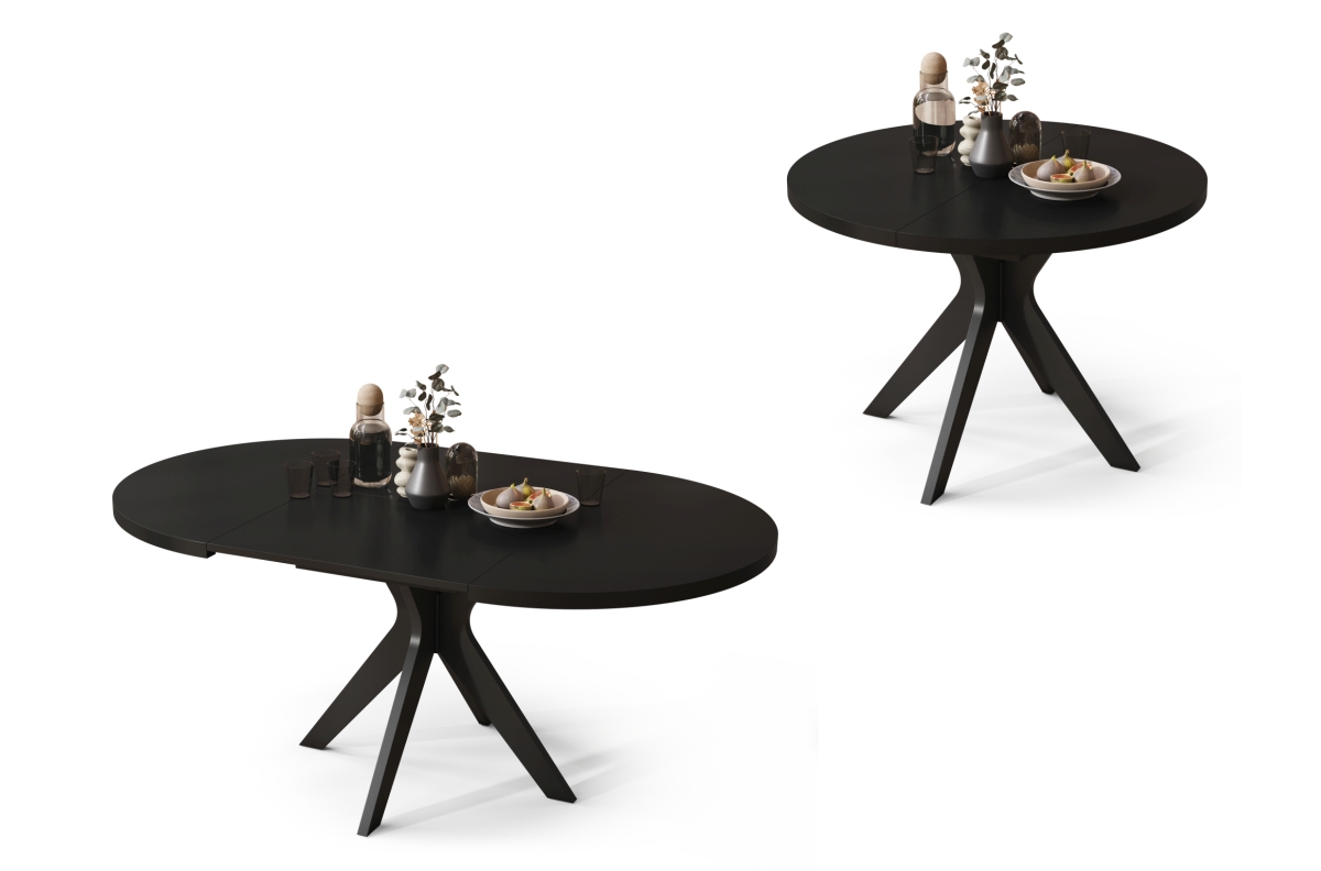 RENZO Black - APVALUS STALAS Ø110, IŠPLĖSTAMAS IKI 180 CM | VIRTUVEI, VALGOMAJAM, SVETAINEI, RETRO STILIUS