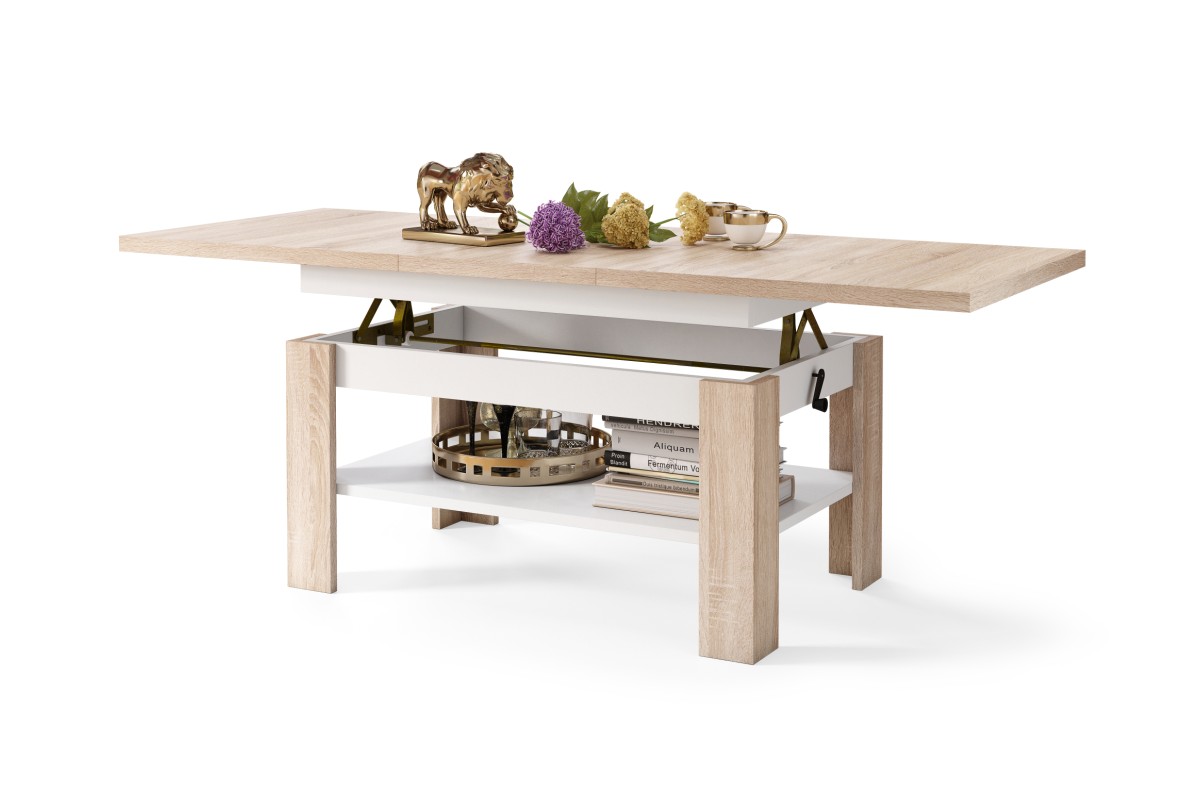 RIO Sonoma ąžuolo/matinės baltos spalvos - SULANKSTOMAS KAVOS STALIUKAS SU LENTYNA