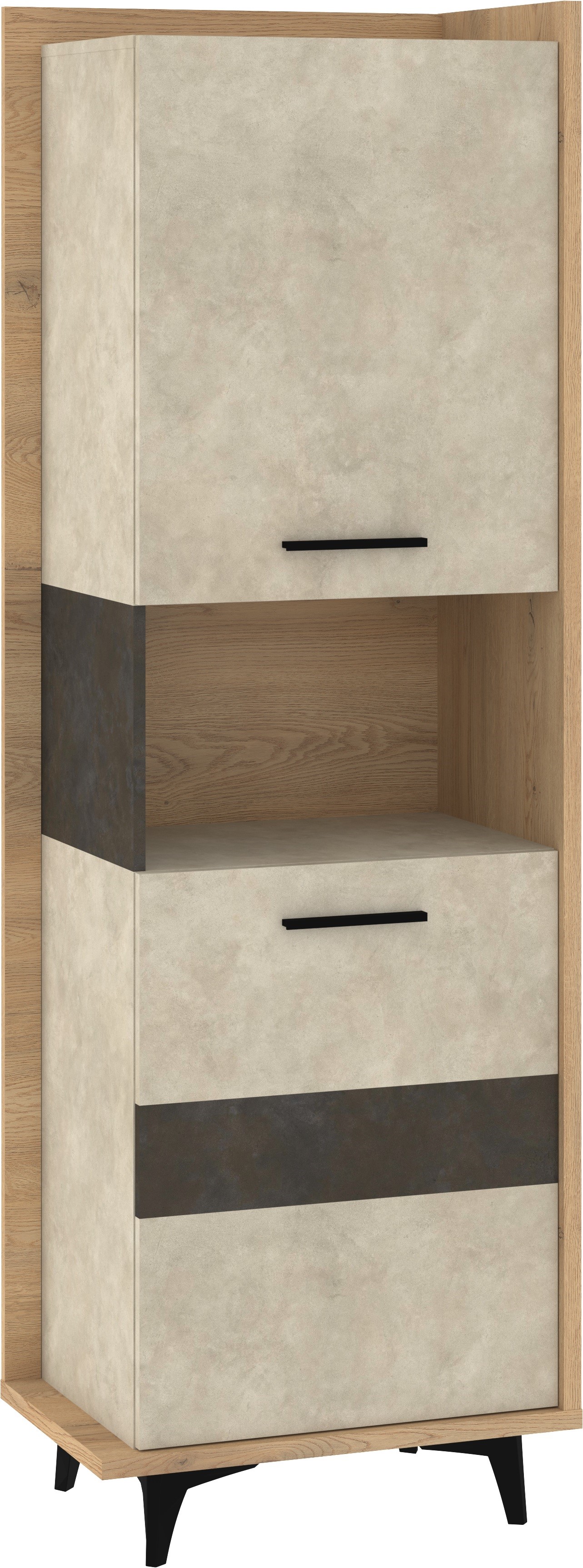 DOX 07 baldai, uždara knygų lentyna su durelėmis, ąžuolas „Cremona Granada“, migdolų spalva