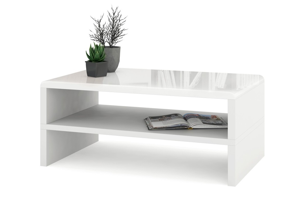 ROCK blizgi balta/balta - MODERNUS kavos staliukas su lentyna