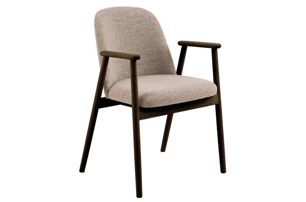 RODERIC Latte Beige (audinys „Monza 60“) / dūminio lakuoto ąžuolo rėmas (riešutmedžio atspalvis) - RETRO MEDINĖ BUKLĖ KĖDĖ