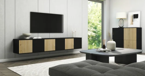 Lofto stiliaus TV spintelė su grotelėmis, 210 cm, Ross