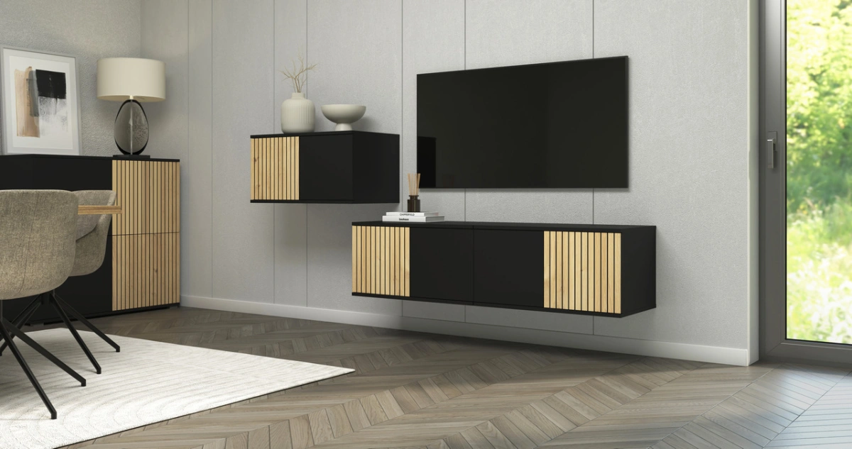 Lofto stiliaus TV spintelė su grotelėmis, 140 cm, Ross - Paveikslėlis 3