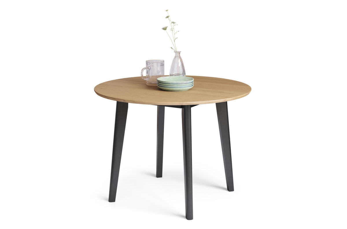 ROXY natūralaus ąžuolo/juodo rėmo - apvalus medinis stalas virtuvei/valgomajam, retro stiliumi