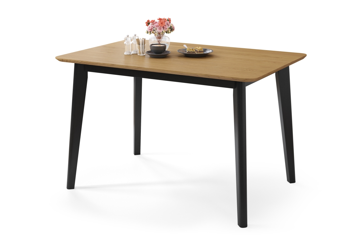 ROXY natūralaus ąžuolo/juodo rėmo - stačiakampis medinis stalas 120x80 cm retro virtuvei/valgomajam