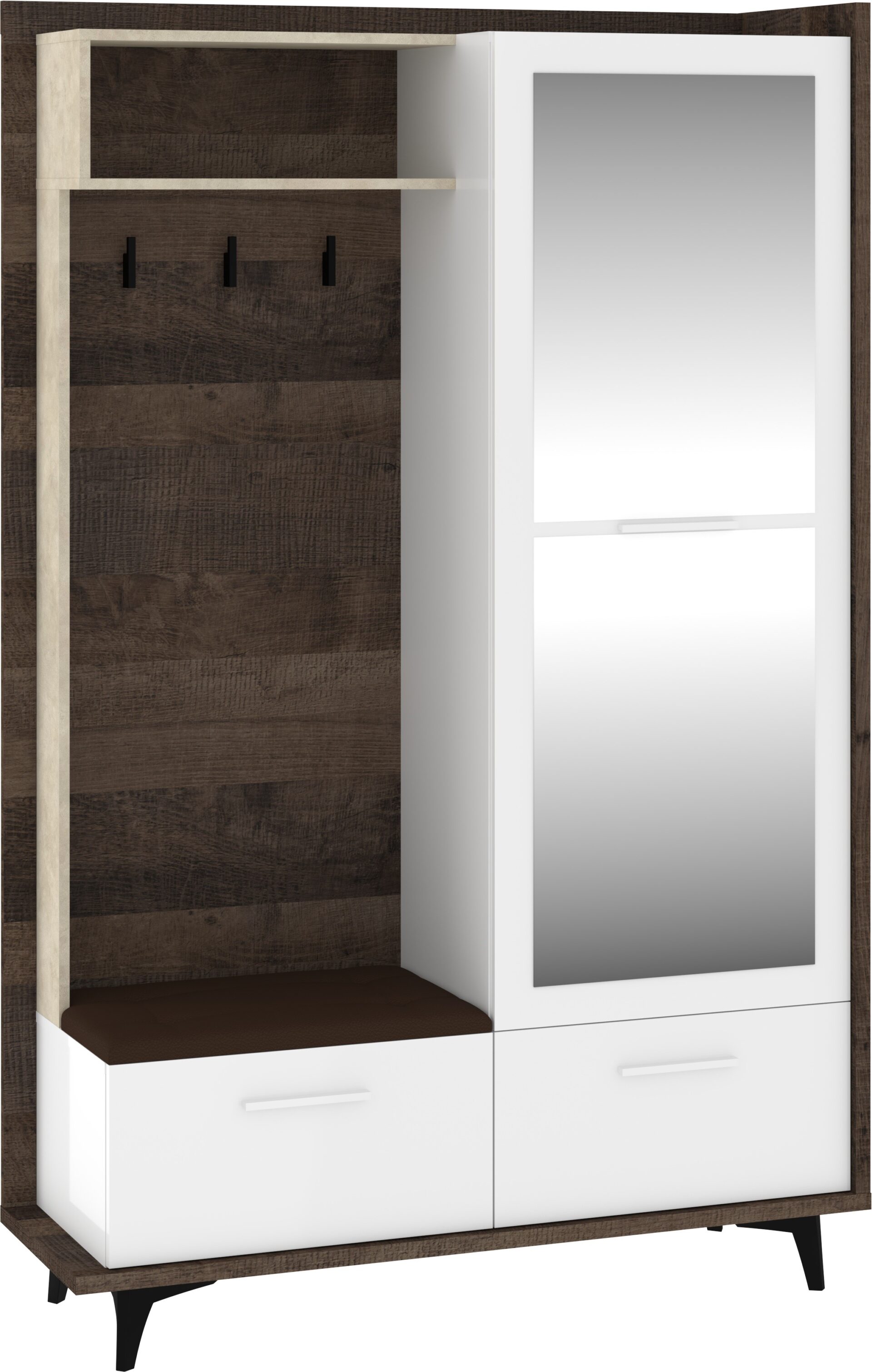 DOX 05 baldai, prieškambario spinta su sėdyne ir veidrodžiu, Grange Granada ąžuolas