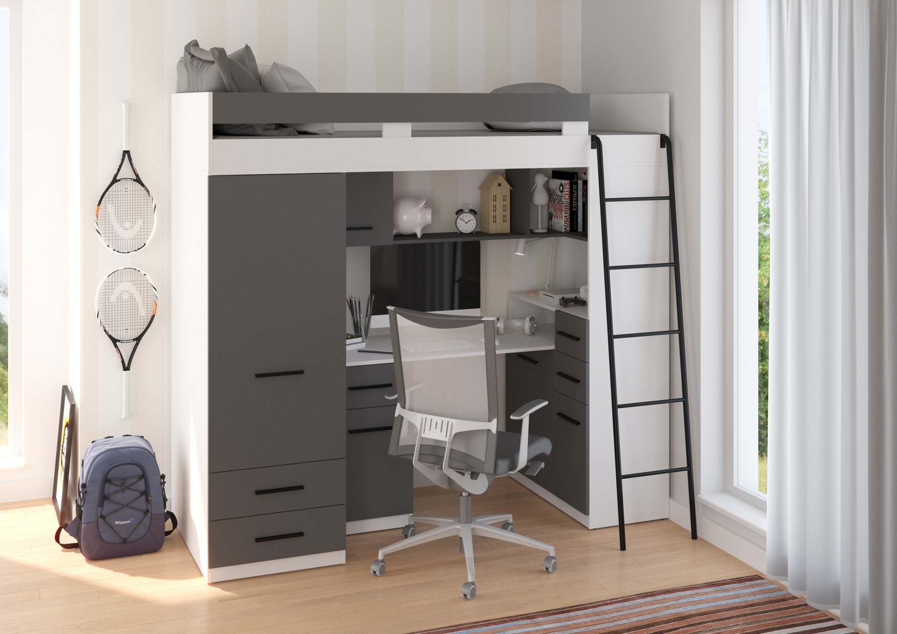 MYKS P antresolė be matinės baltos / grafito spalvos