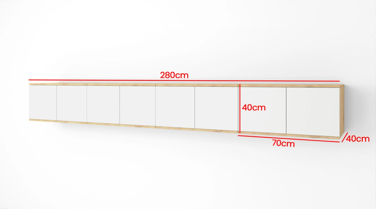 Skandinaviško stiliaus pakabinama televizoriaus spintelė, 280 cm, „Seville“ - Paveikslėlis 5