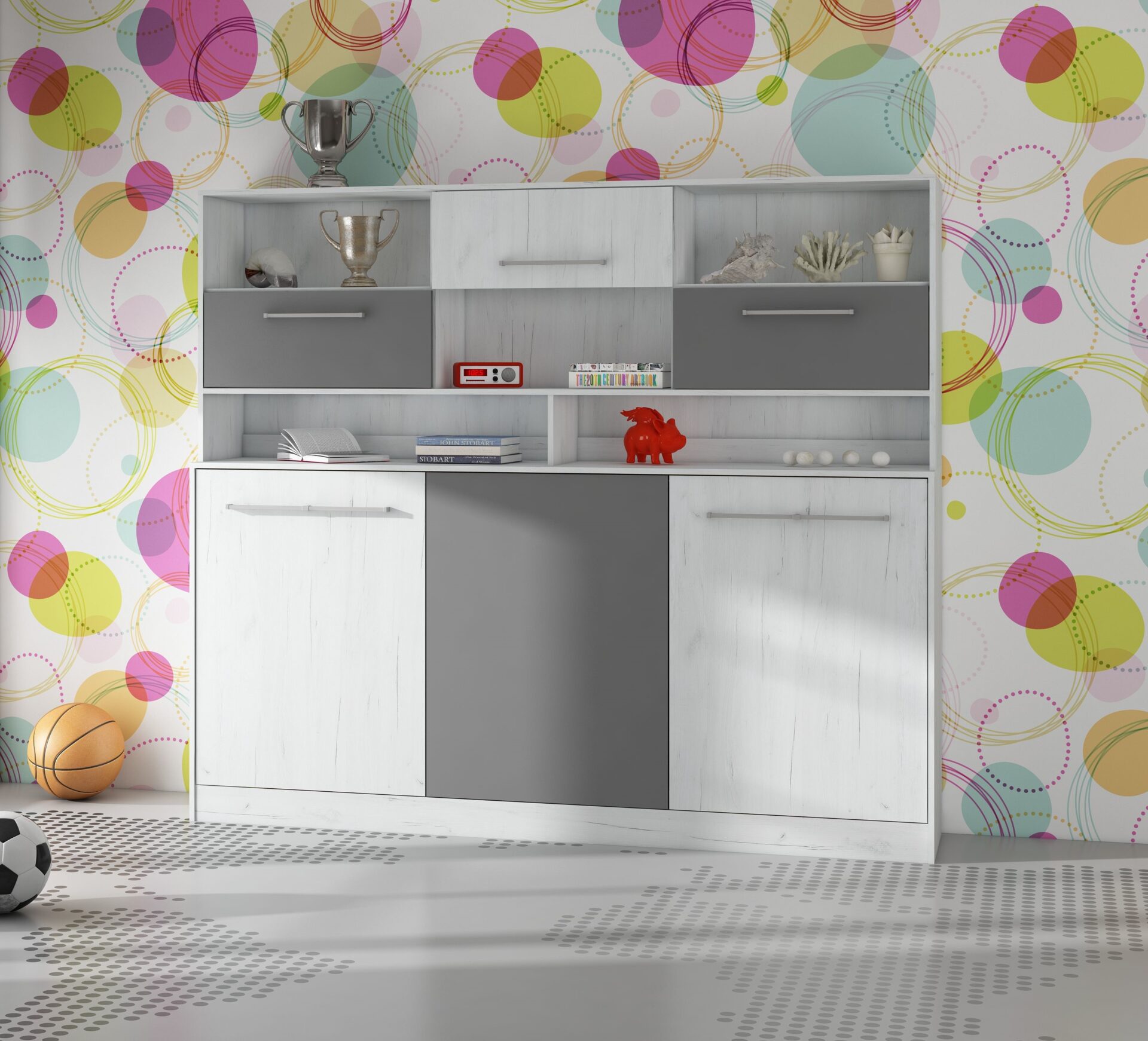 Sulankstoma sieninė lova 90x200 ERGO + pagrindas „Craft“ baltos grafito spalvos