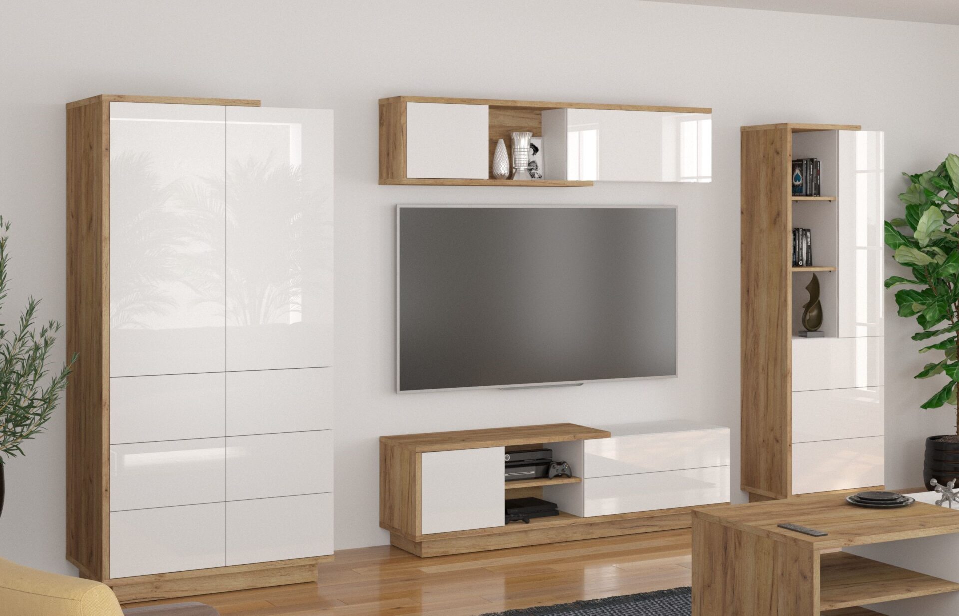 BRITA baldai #2 spinta TV spintelė lentyna knygų lentyna ąžuolas aukso baltas blizgus