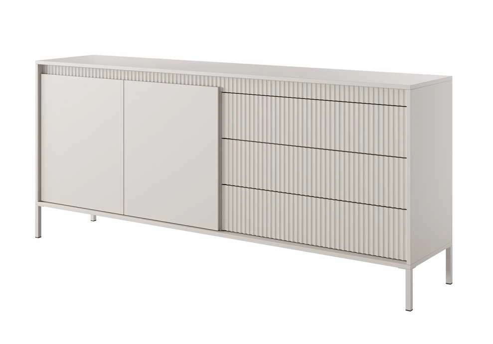 Komoda su spintelėmis ir stalčiais, grioveliais išraižyti fasadai 187 2D3S Senso smėlio spalvos