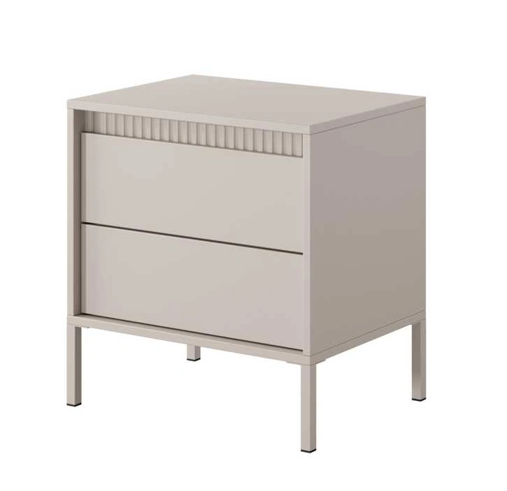 Lofto stiliaus naktinis staliukas su grioveliais, smėlio spalvos