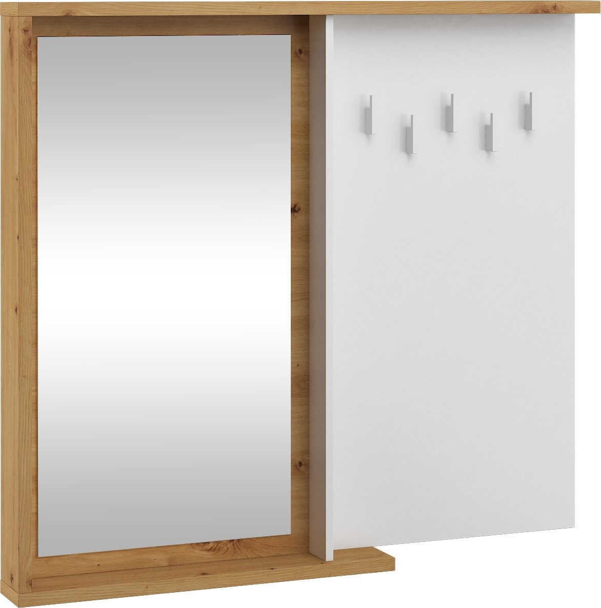 BRITA 26 baldų kabykla su veidrodžiu prieškambariui, ąžuolo imitacija, balta