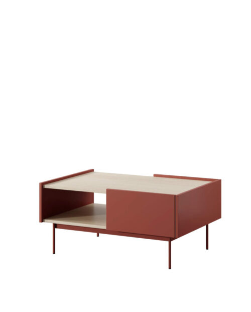 Kavos staliukas, COLOR L97, lentyna, stalčiai, keraminė raudona / Linea ąžuolas