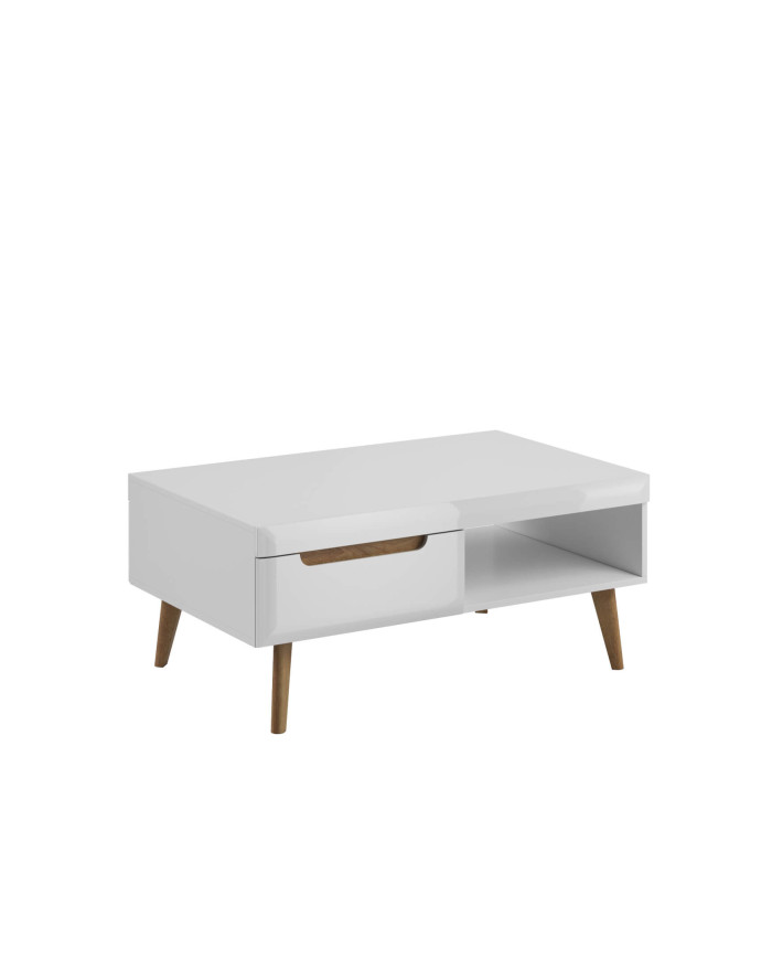 Nordi NL107 kavos staliukas, suolas, lentyna, stalčiai, balta/Rivjeros ąžuolas