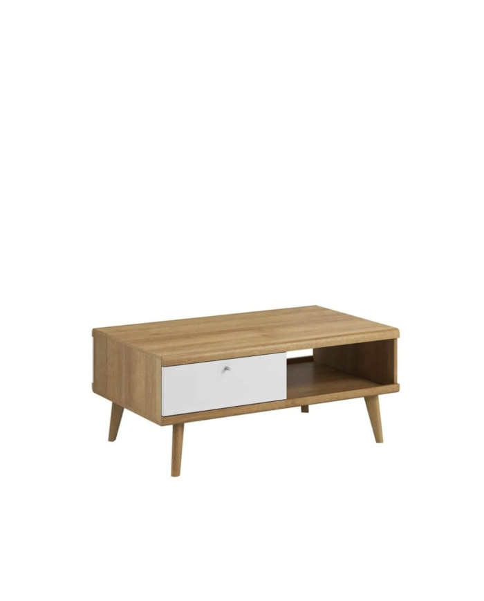 Kavos staliukas, Primo PL107 kavos staliukas, lentyna, stalčiai, Riviera Oak/White