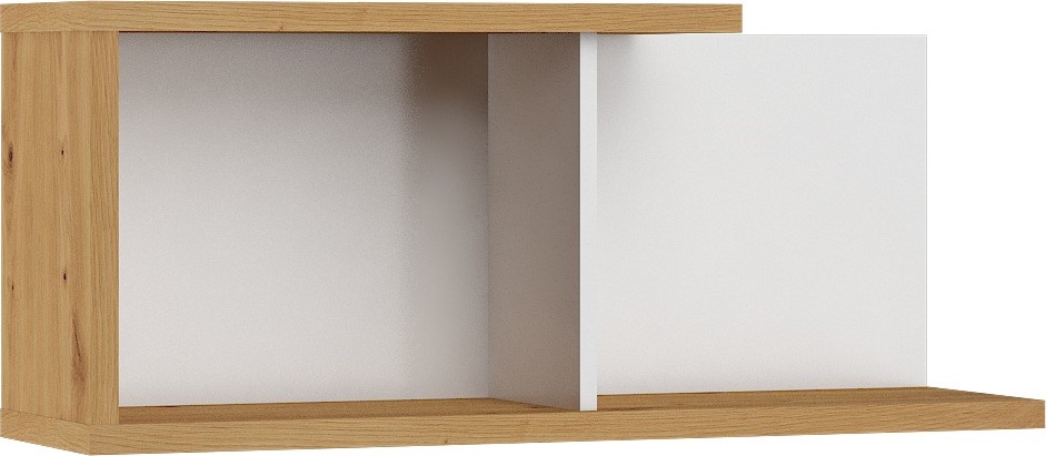 BRITA 14 baldų sieninė lentyna svetainei, meniško ąžuolo spalvos, balta