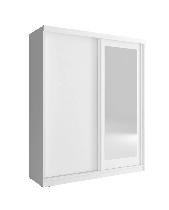 Alaska spinta, dviejų durų, 200 cm, stumdoma, lentynos, pakaba, veidrodis, balta