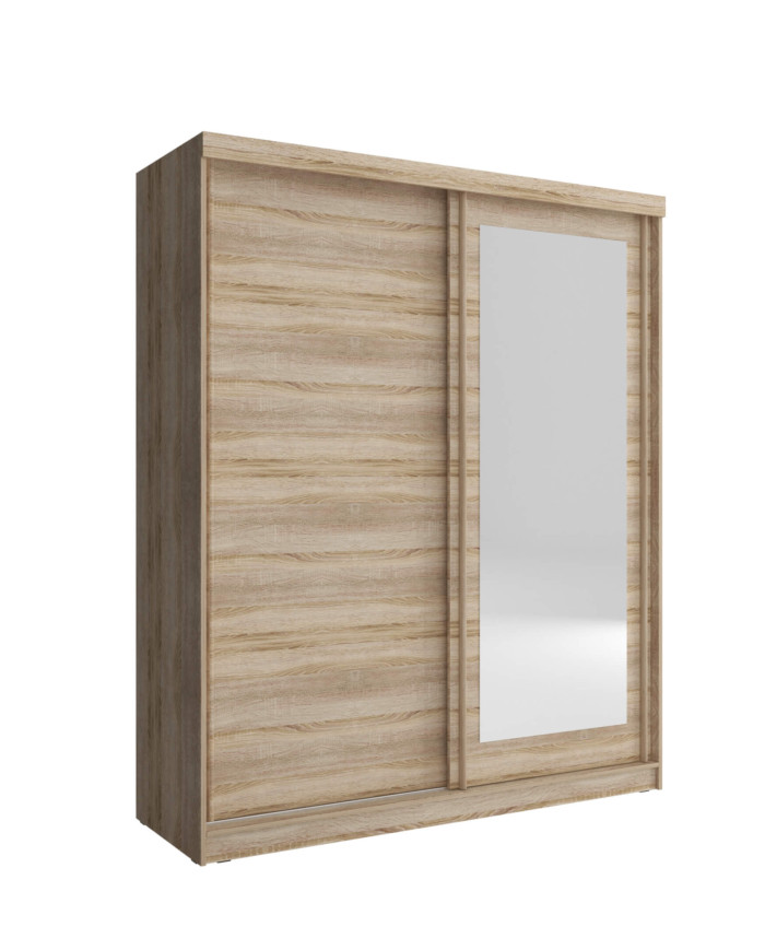 Alaska spinta, dviejų durų, 200 cm, stumdomos, lentynos, pakaba, veidrodis, Sonoma ąžuolas