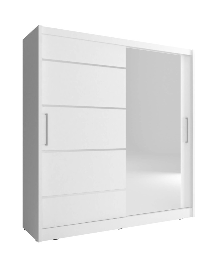 Maja 1 aliuminio spinta, dvidurė, 180 cm, stumdomos, lentynos, pakaba, veidrodis, balta