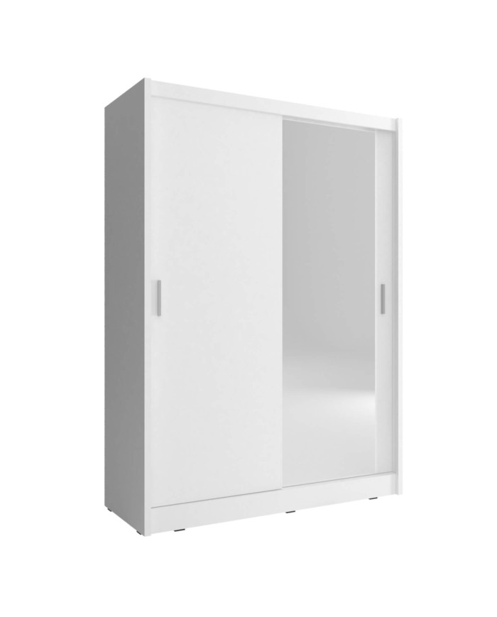 Maja 1 spinta, dvidurė, 130 cm, stumdoma, lentynos, pakaba, veidrodis, balta