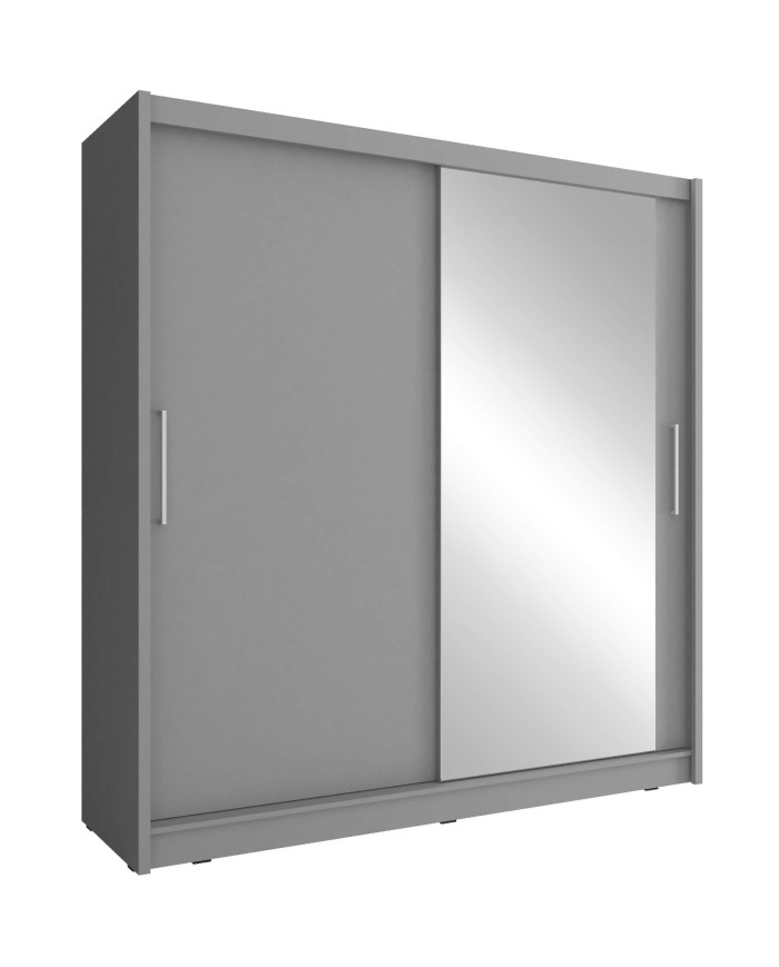 Maja 1 spinta, dvidurė, 200 cm, stumdomos, lentynos, pakaba, veidrodis, grafito spalvos