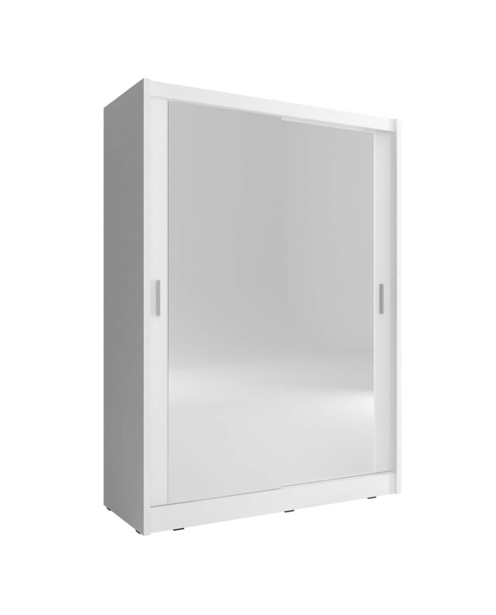 Maja 2 spinta, dvidurė, 130 cm, stumdoma, lentynos, pakaba, veidrodžiai, balta