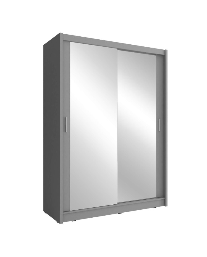 Maja 2 spinta, dvidurė, 150 cm, stumdomos, lentynos, pakaba, veidrodžiai, grafito spalvos