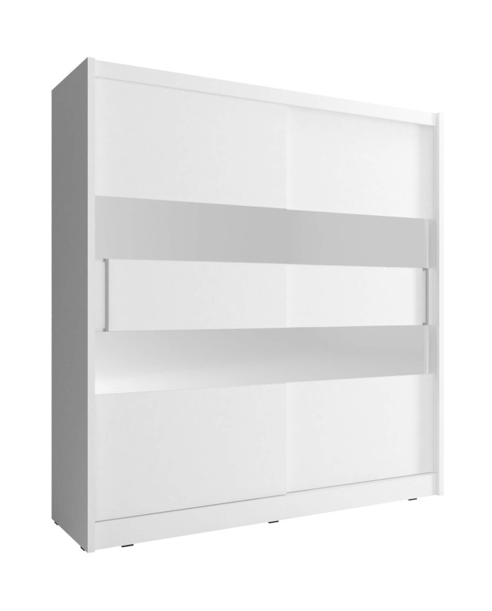 Maja 2 spinta, dvidurė, 180 cm, stumdomos, lentynos, pakaba, veidrodžiai, balta